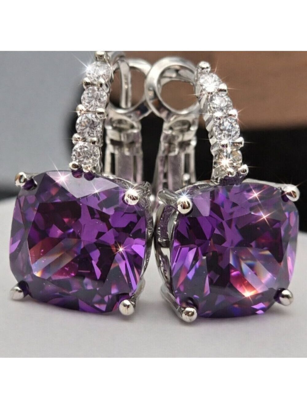 Elegant Purple Amethyst Diamond Gemstone Earrings 💜